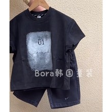 波拉bora韩国男女儿童短袖t恤2024夏装新款中小宝宝网红宽松上衣