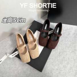 内增高女鞋方头一字带芭蕾鞋外穿24秋季新款复古平底浅口玛丽珍鞋