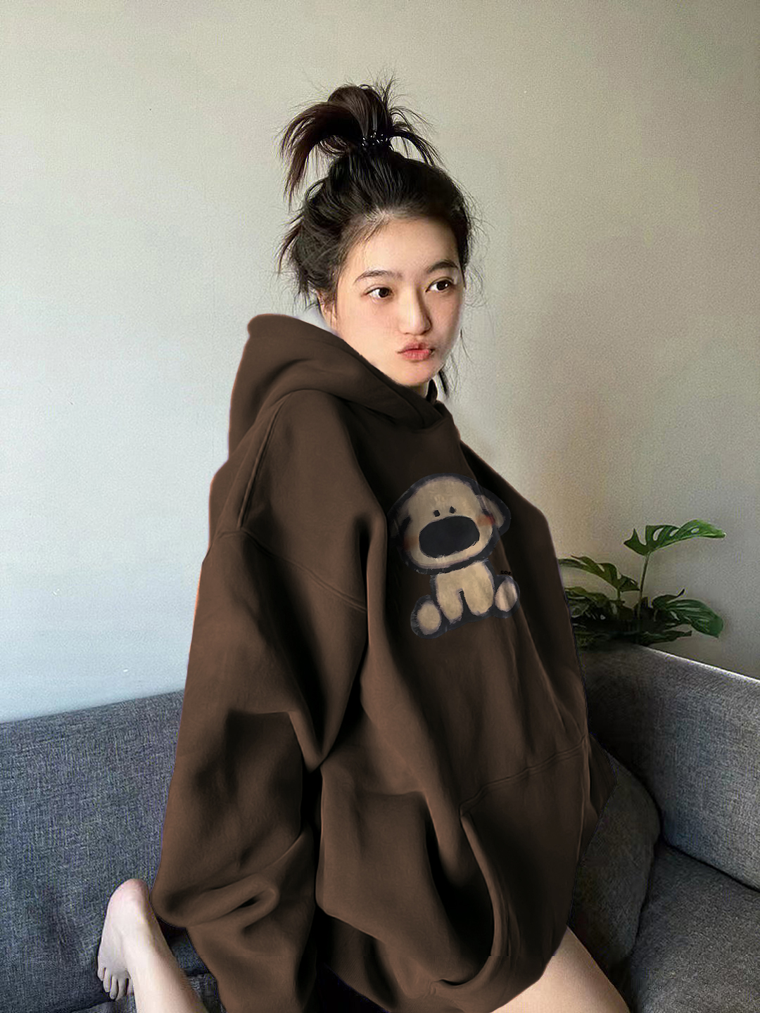 美拉德穿搭卫衣女秋冬季新款小众宽松美式咖色连帽衫加绒加厚外套