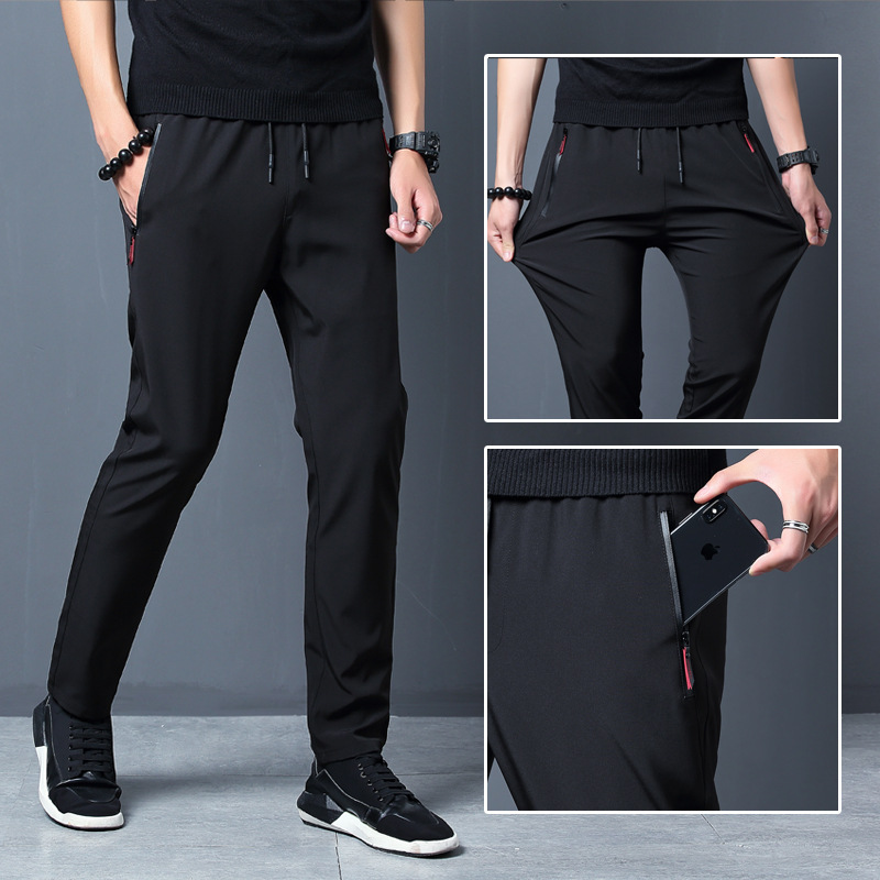 Tiktok Popular Casual Trousers Men's Spring and Autumn Straight Solid Color Loose Sports Cropped Zipper Stretch Suit Pants Live Broadcast