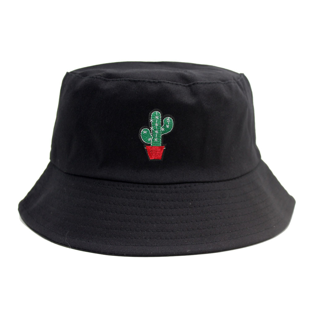 cross-border amazon cactus embroidered fisherman hat men‘s and women‘s casual all-match outdoor sunshade flat brim bucket hat sun hat