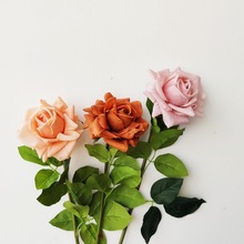 仿真花 复古玫瑰花 手感保湿 复古咖啡色摆放花卉 花翁主花 一枝