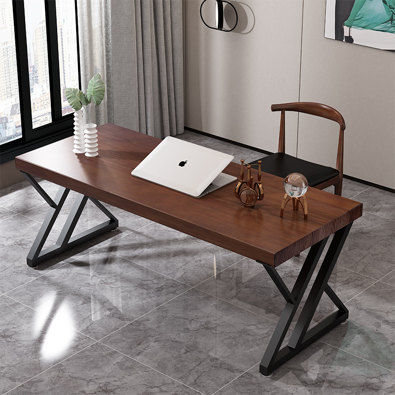 办公室电脑台式桌铁架子书房书桌带椅子一套商业办公写字桌子组合