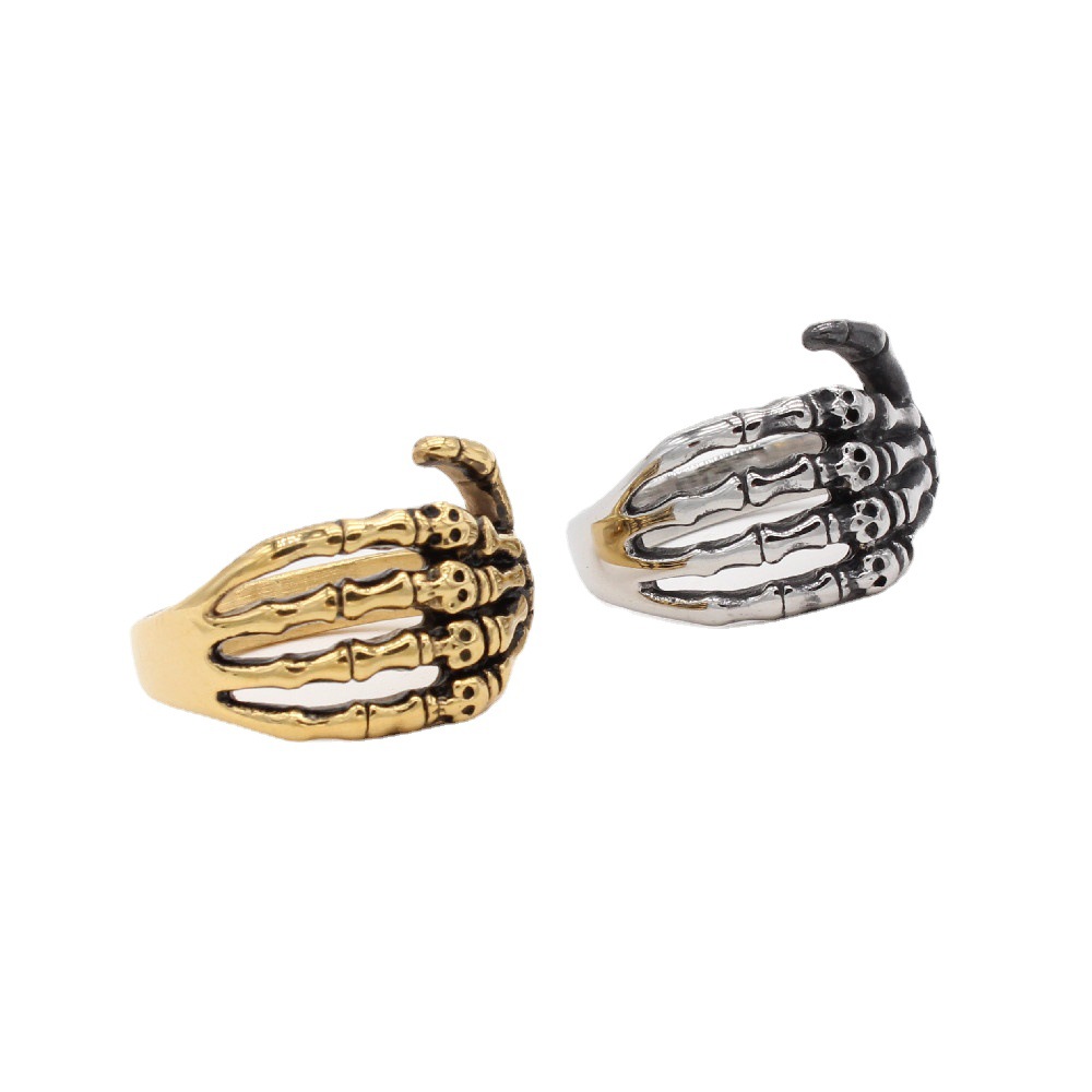 r1263 外贸饰品批发 欧美时尚个性暗黑风复古骷髅手爪男士钛钢戒