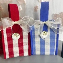 韩版ins格子帆布包手提条纹喜糖袋结婚创意束口收纳包喜糖盒