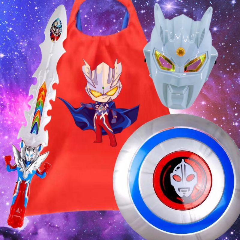 新款网红迪迦奥特曼衣服面具赛罗披风发光发声儿童玩具男孩套装