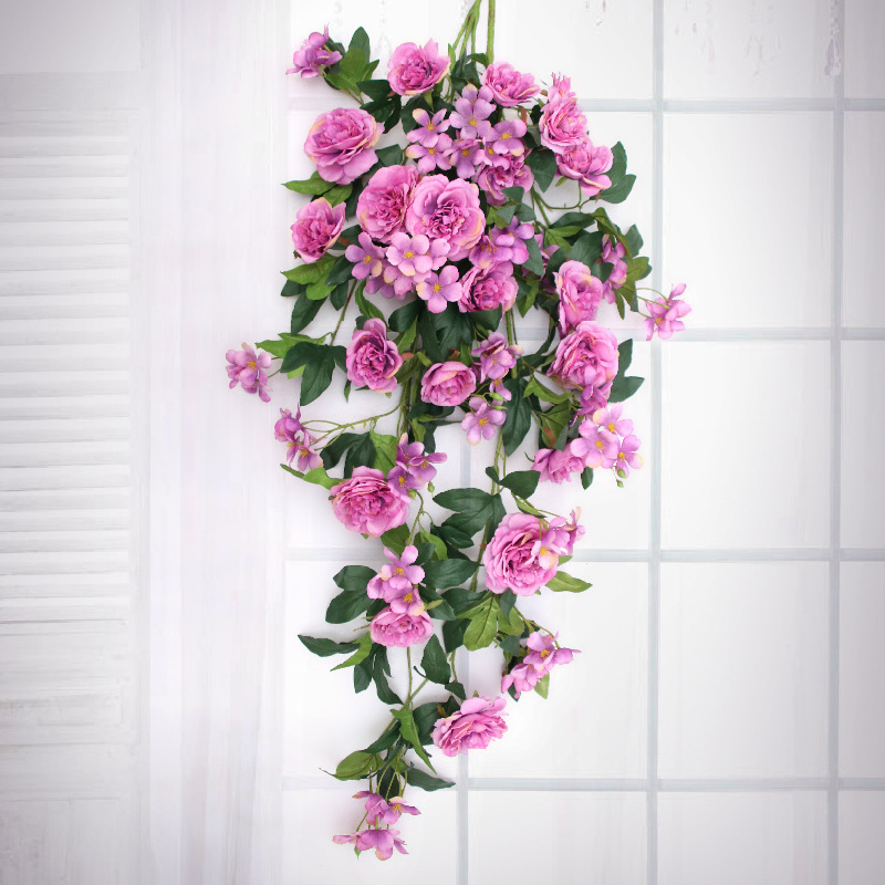 仿真牡丹百合壁挂花客厅装饰藤类仿真植物墙批发假花绿植拍摄布景