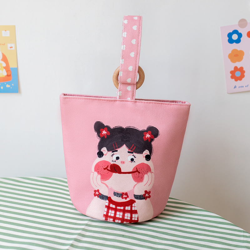 2023 New Niche Handbag Women's Bucket Bag Cartoon Cute Children's Printed Hand Bag Baby Mom Lunch Box Bag Wholesale