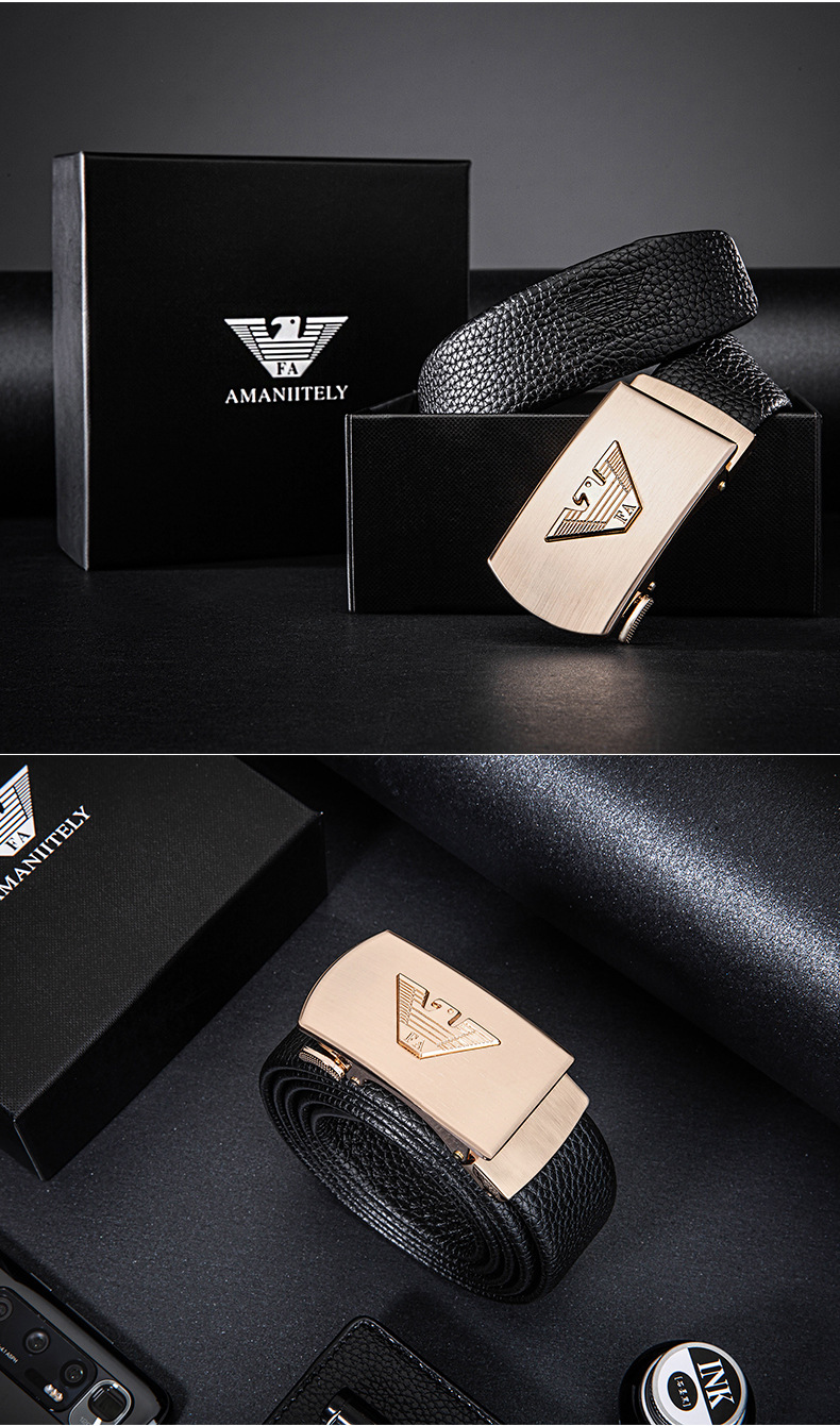 2021男士皮带真皮年轻人商务牛皮自动扣潮流裤腰带男礼盒装裤带