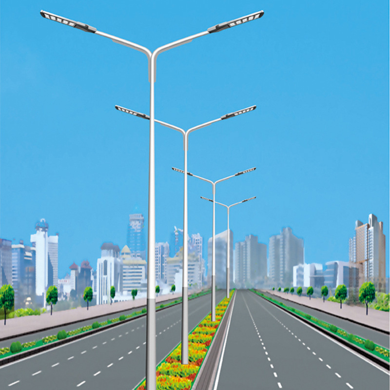 led市电双臂路灯 户外道路照明9米12米高低臂双头led路灯杆厂家