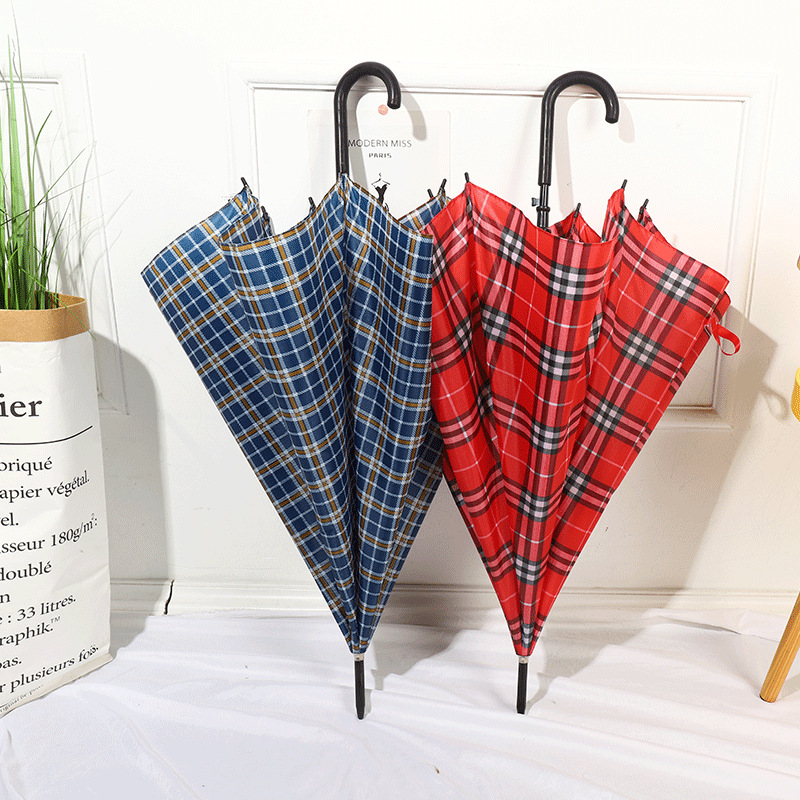 Classic Plaid Straight Umbrella Automatic Opening Long Handle Umbrella Hook Sunny Umbrella Stall Umbrella Umbrella Factory Wholesale