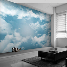 家装蔚蓝白云壁画壁纸无缝高清墙纸意境蓝天影视墙布天空美景