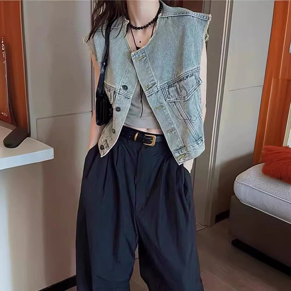 小个子复古牛仔马甲短外套女春夏薄款坎肩马夹无袖外搭叠穿上衣潮
