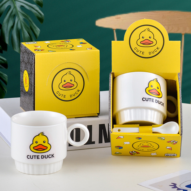 创意陶瓷杯卡通咖啡杯带勺马克杯珠宝金店节日活动小礼品地推杯子