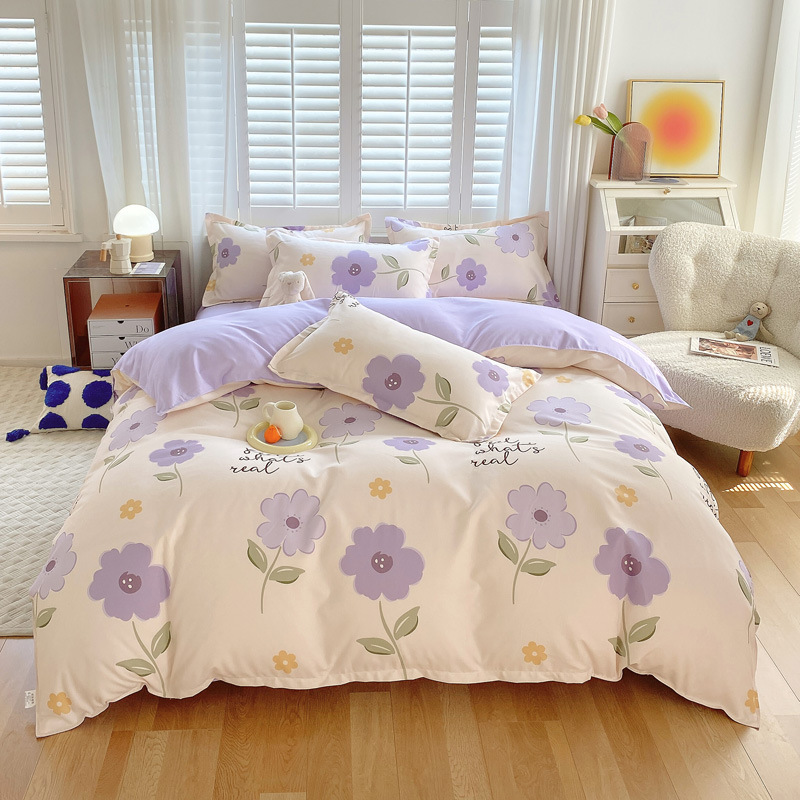 Genuine Goods Fresh Four-Piece Thickened Cotton Sander Quilt Three-Piece Washed Cotton Full Student Dormitory Bed Sheet