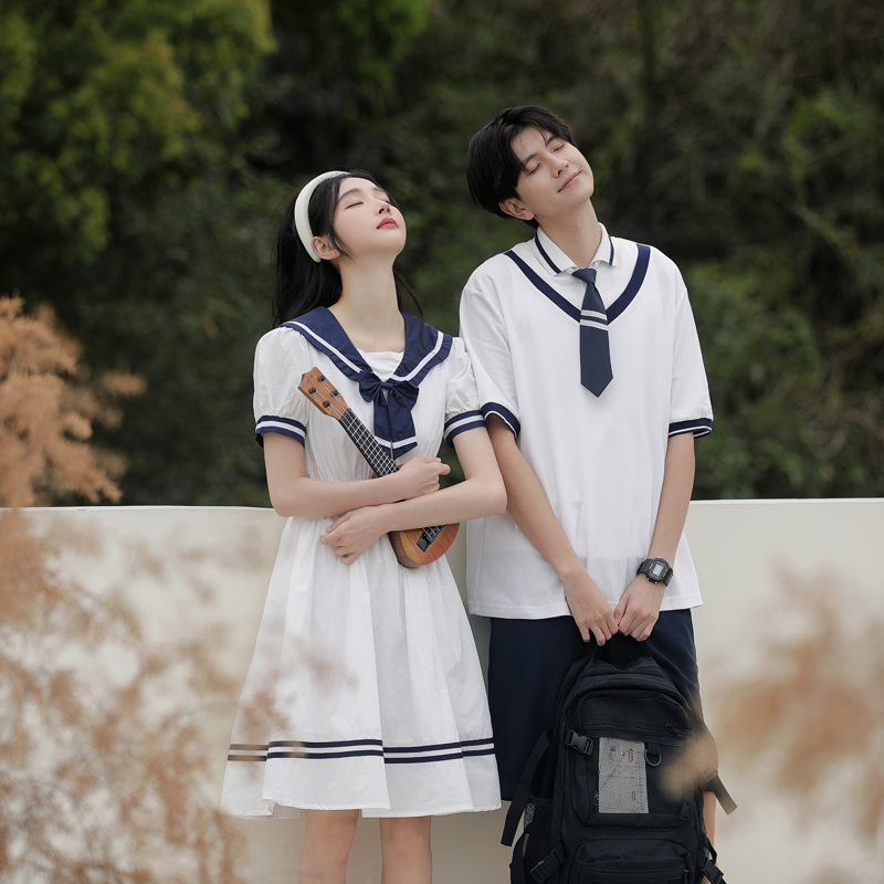 学院风连衣裙初高中生学生毕业班服套装夏季情侣装演出合唱服校服