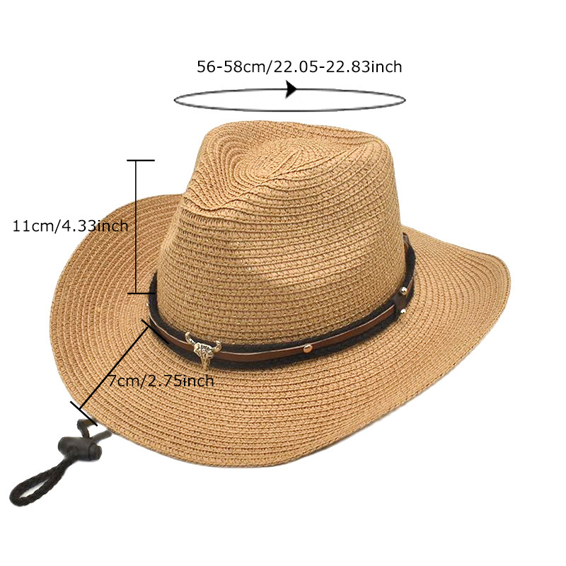 European and American Panama Straw Hat Curling Top Hat Men and Women Curling Cowboy Hat Cow Head Belt Sun Hat Sun Protection Sun Protection Hat