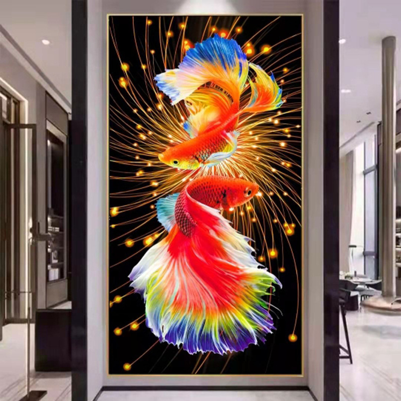 批发一件代发竖版七彩锦鲤十字绣新款线绣客厅大幅十字绣直播代发