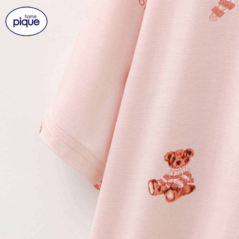 GP Ice Cream Japanese Modal Bear Pajamas Women's round Neck Short Sleeve Nightdress Women's Casual Suitable for Daily Wear Dress