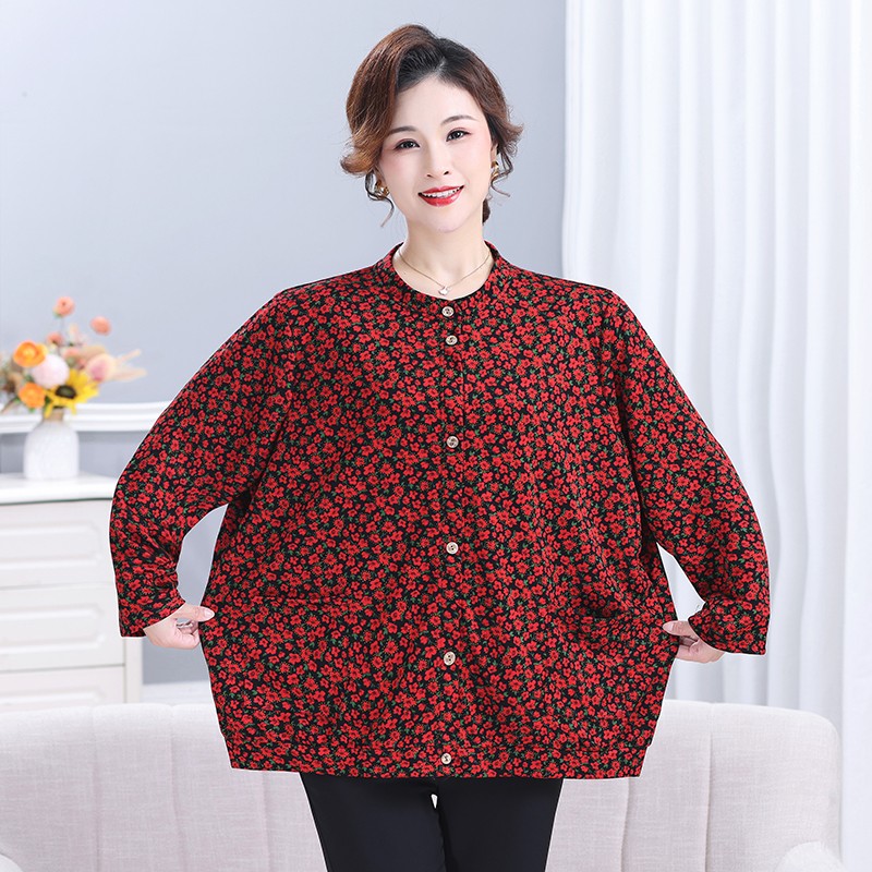 胖妈妈秋冬加绒加厚老人小衫中老年大码女装加肥加大奶奶宽松衣服