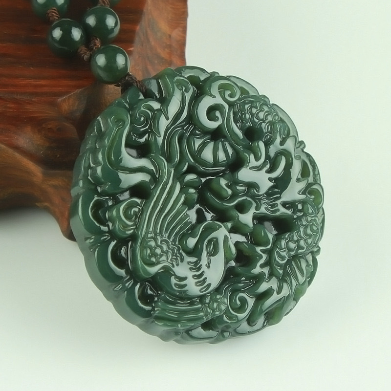天然新疆和田玉龙凤呈祥吊坠青玉龙凤配玉牌男女款玉石挂件批发