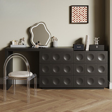 黑色实木梳妆台斗柜一体现代简约小户型奶白色卧室伸缩化妆桌