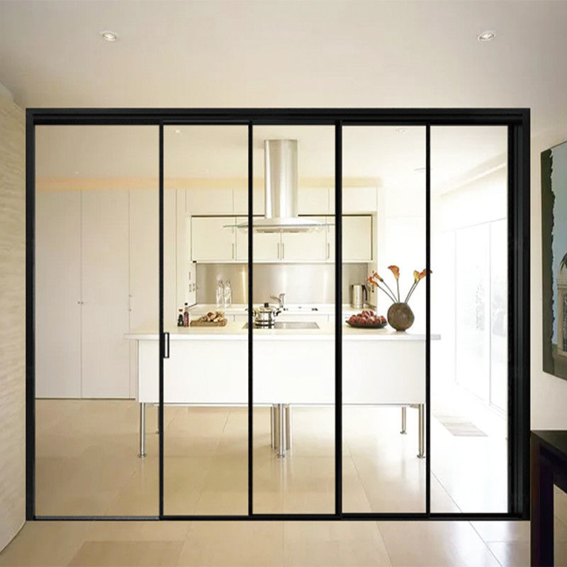 极窄三联动推拉门厨房吊轨门阳台玻璃隔断门铝镁钛合金玻璃门
