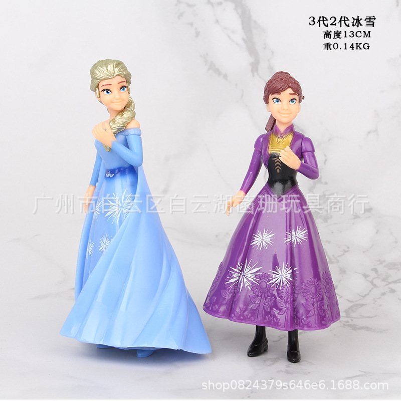新品冰雪奇缘2款安娜公主艾莎冰雪皇后手办公仔 蛋糕装饰模型摆件