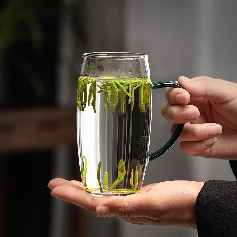 玻璃绿茶杯家用耐高温喝茶杯子透明高端花茶个人专用茶具泡茶水杯