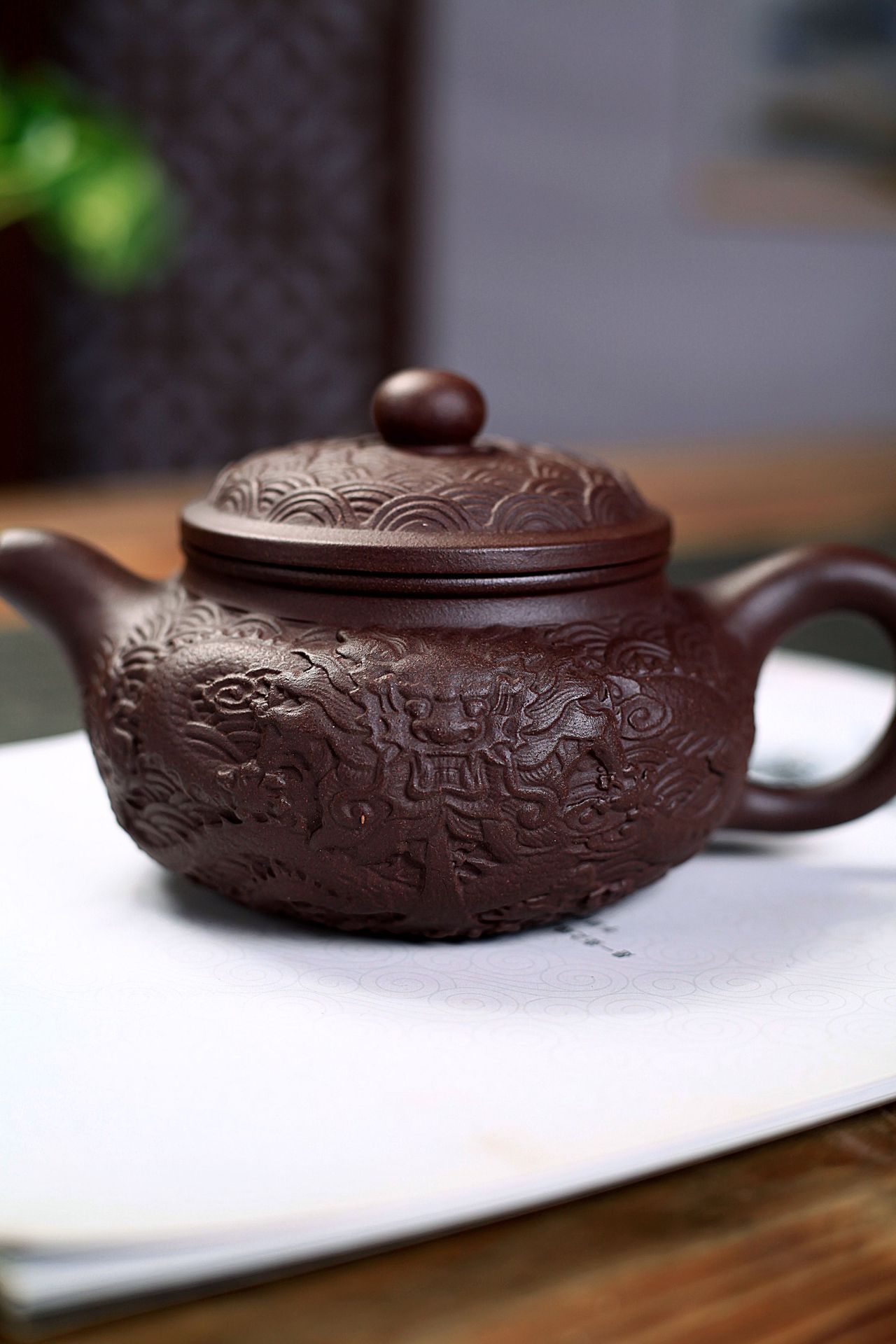 宜兴紫砂壶原矿紫泥刻绘龙纹仿古纯手工泡茶壶功夫茶具礼品定制