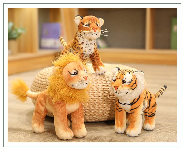 仿真狮虎豹公仔创意老虎狮子豹子仿真毛绒玩具可爱公仔