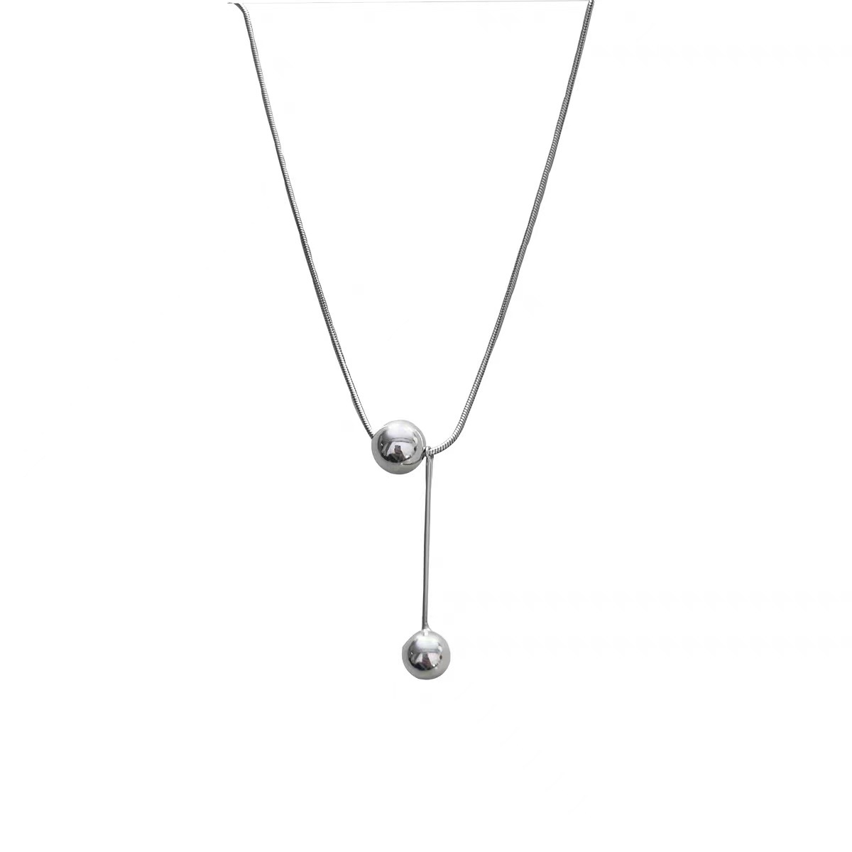 Titanium Steel Ball Necklace Niche Ins Lucky Necklace Clavicle Chain Design a Niche Double Ball Necklace