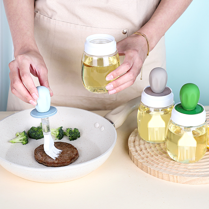 Controllable Brush Oil Bottle Transparent Glass Oil Pot Kitchen Large Mouth with Scale Suction Tube Bottle Brush Integrated Jar Glass Bottle