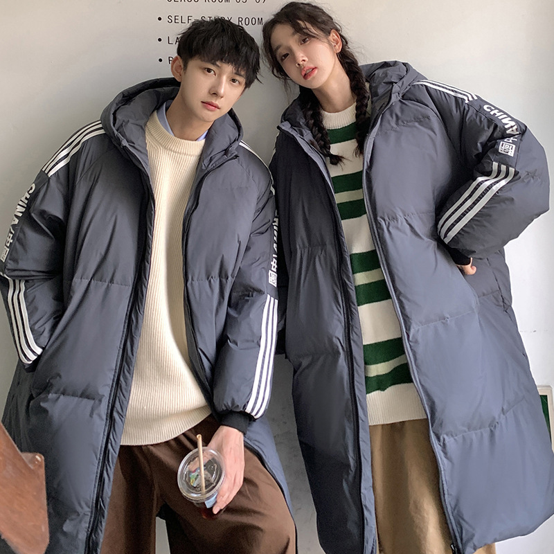 Men's Winter down Jacket Mid-Length Couple Warm Hooded Jacket Youth Fashion Trends Men's White Duck down