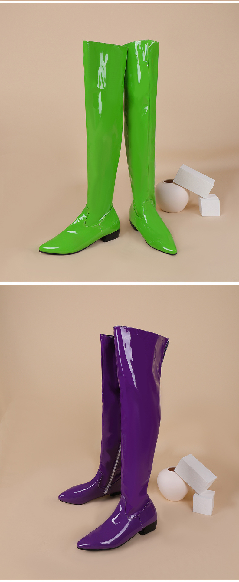 2021冬低跟过膝长筒靴大码40-48外贸跨境成都漆皮彩色女靴亚马逊