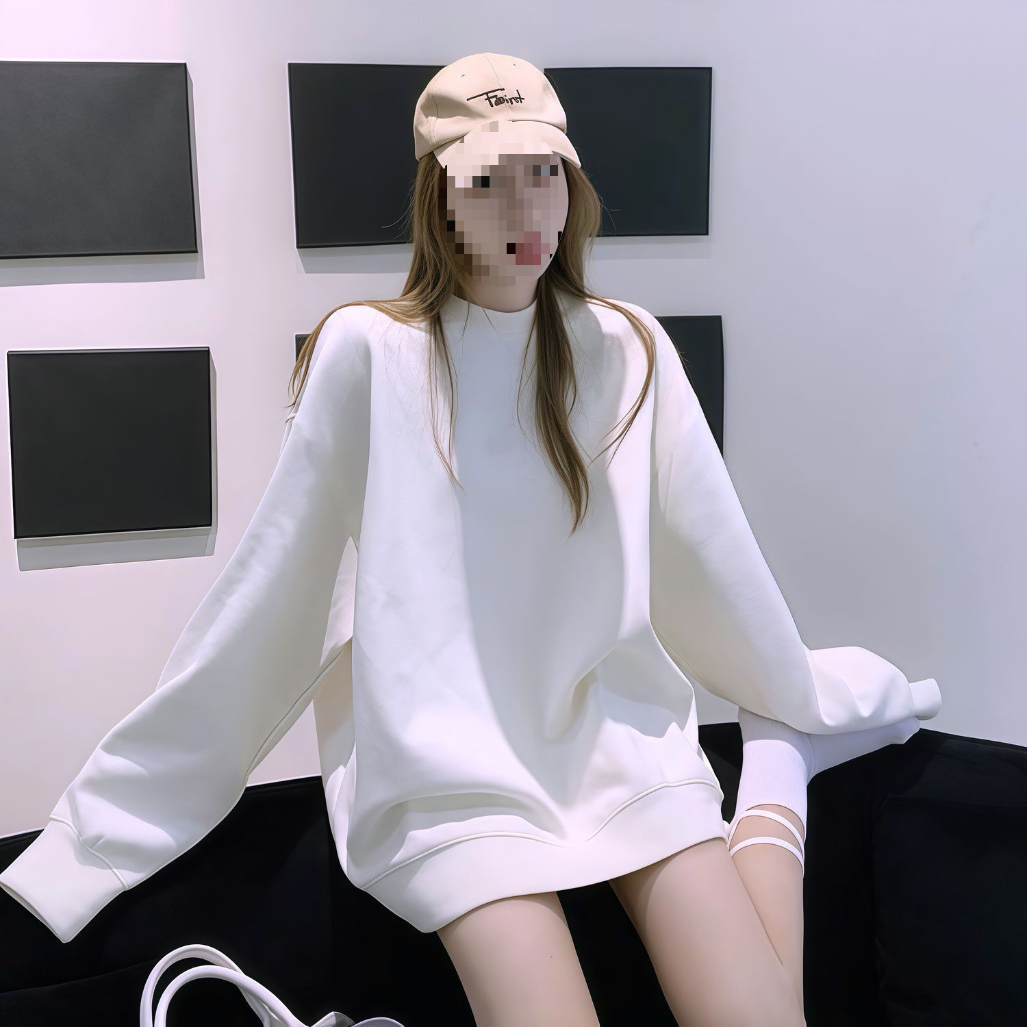 宽松慵懒风中长款遮屁股白色卫衣女加绒加厚秋冬款百搭显白上衣潮