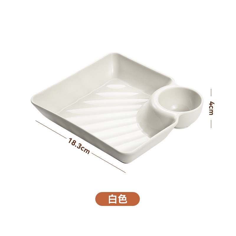 Japanese Dumpling Plate with Vinegar Dish Dumpling Plate Plate Household Creative Square Dim Sum Plate Dumpling Plate Sauce Dipping Plate