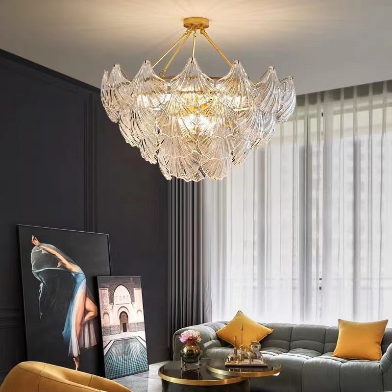 Light Luxury Chandelier French Pastoral Glass Lamp Shell American Personality Simple Generous and Upscale Living Room Dining Room Bedroom Light