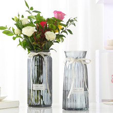 【二件套】大号欧式简约透明彩色水培富贵竹百合干花玻璃花瓶金小