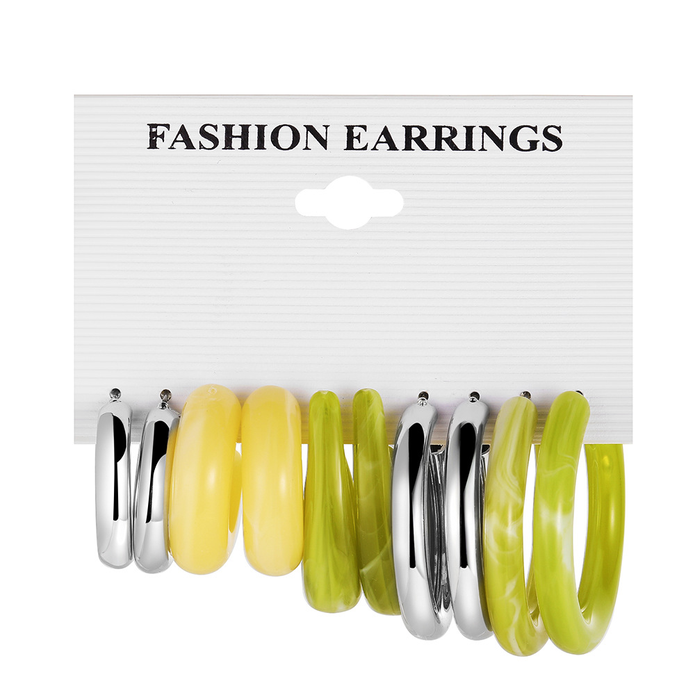 Cross-Border Hot Selling Metal C- Shaped Earrings Geometric Ear Ring Suit 5 Piece Set Vintage Pearl Earrings Earringset