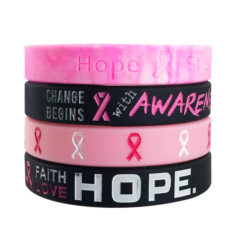 Breast Silicone Bracelet Hope Strength Pink Ribbon Wrist Strap Faith Courage Silica Gel Bracelet