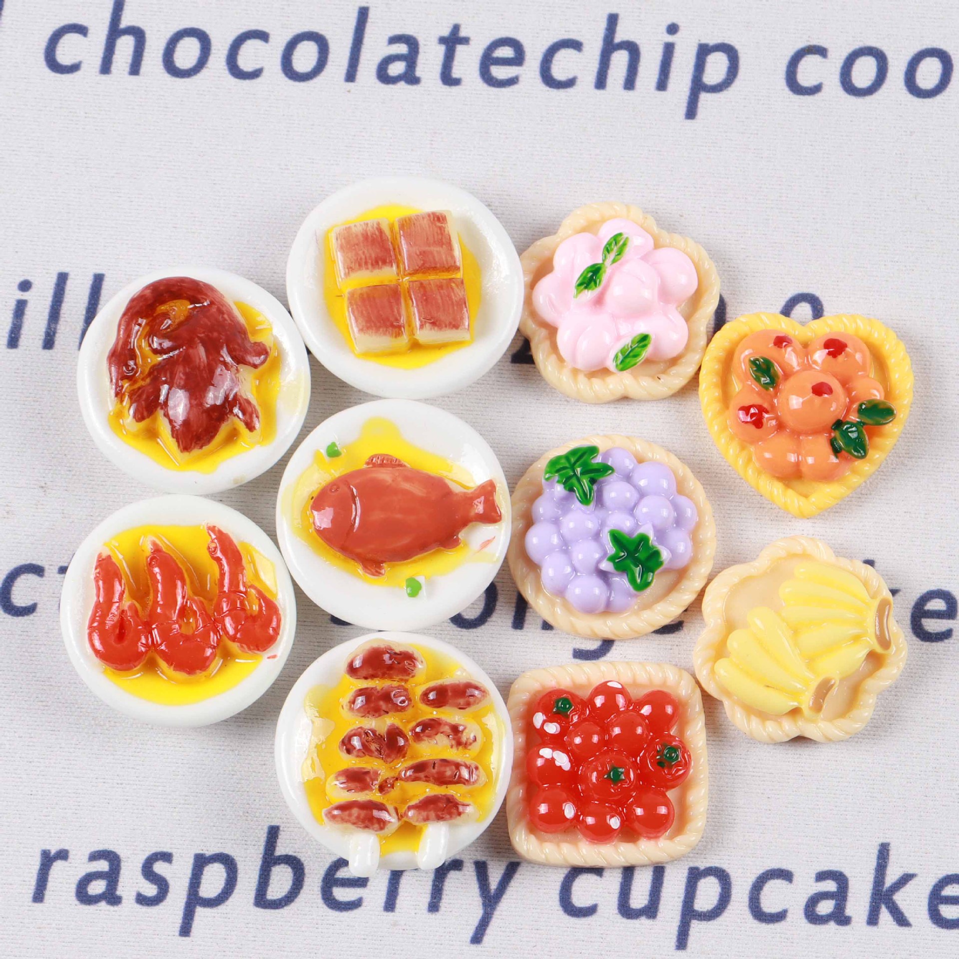 Diy Resin Simulation Cute Miniature Food and Play Plate Roast Chicken Fish Fruit Phone Case Hairpin Decorative Material Wholesale