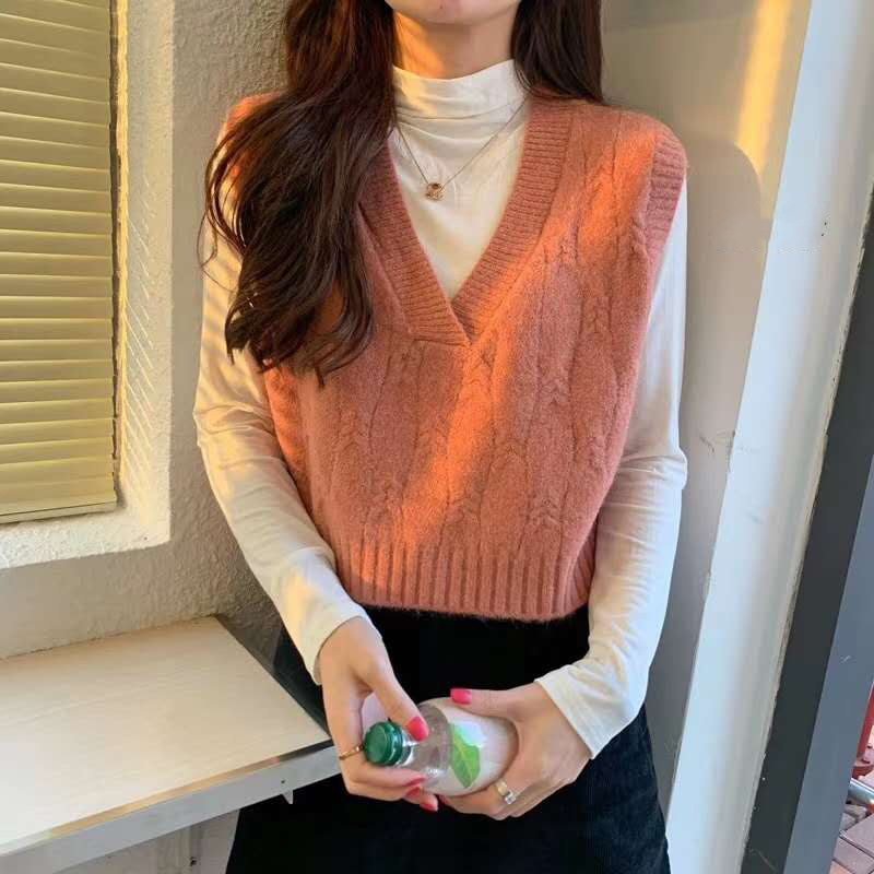 针织女式马甲毛线背心2020秋冬韩版马甲短款毛衣背心女外搭小个子