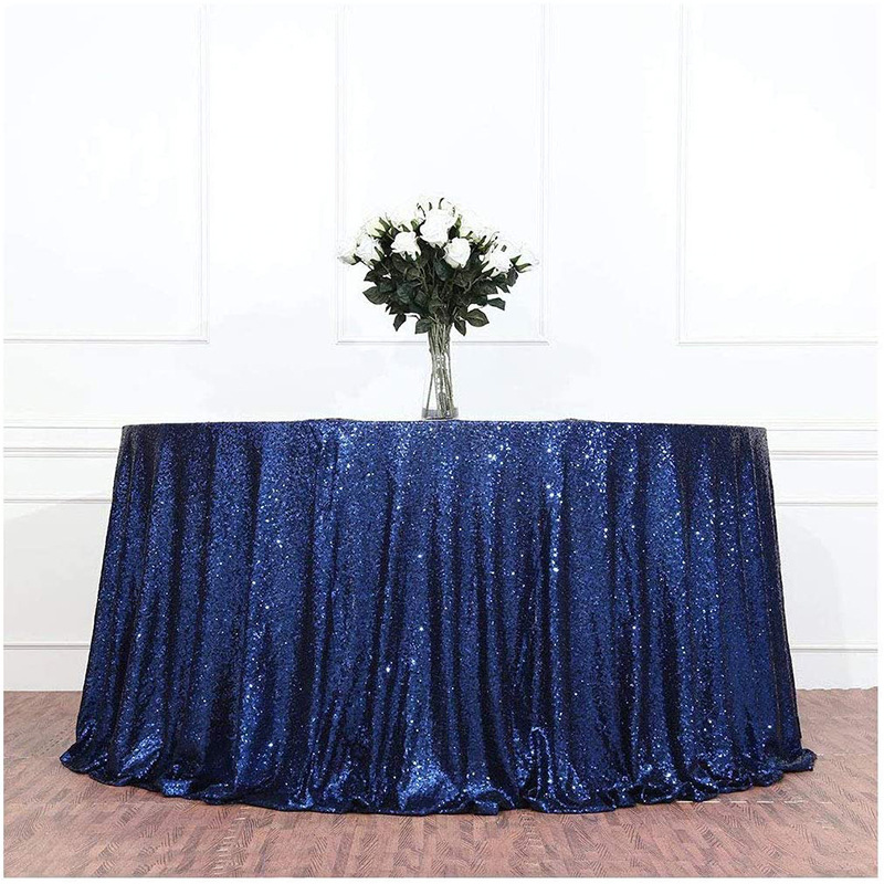 Cross-Border Christmas Solid Color Wedding Party Sequin Embroider Tablecloth Hotel Restaurant Navy Blue Sequined round Tablecloth