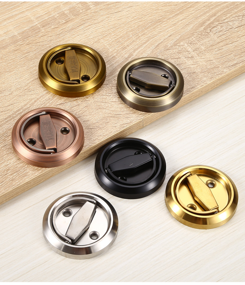 304不锈钢隐形门锁家装房门暗装拉环锁圆形隐藏镶入手拉批发