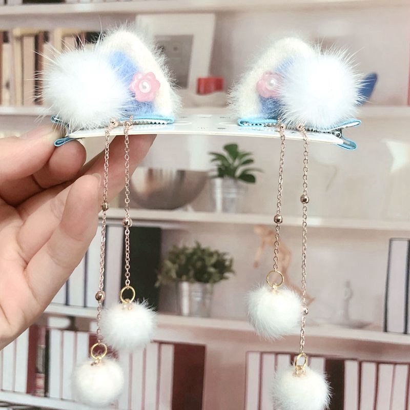 Children's Barrettes Antique Ears Cute Headwear Girl's Hairpin Baby Girl Headdress for Han Chinese Clothing Tang Suit New Year Clothes Hair Accessories