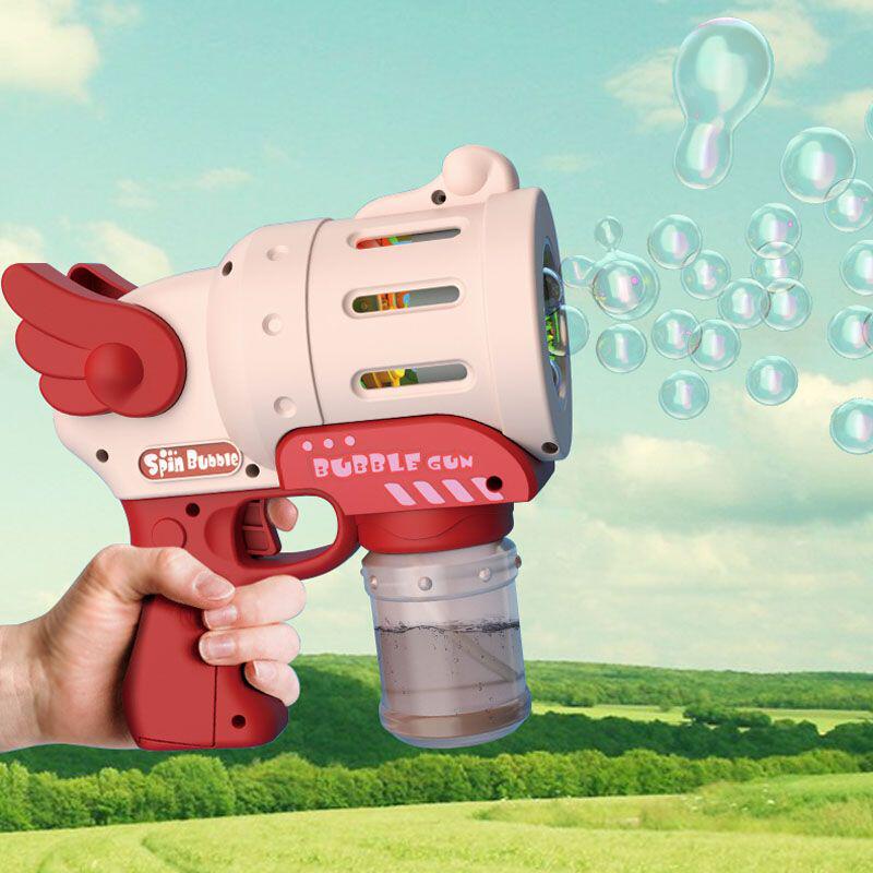 儿童泡泡机电动五孔吹泡泡玩具抖音同款加特林大号天使泡泡枪跨境