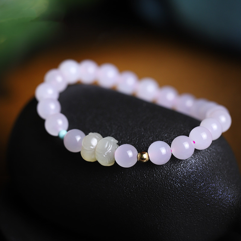 新疆和田玉藕粉手链天然玉石女款老矿青海料玉石串珠手串女款简约