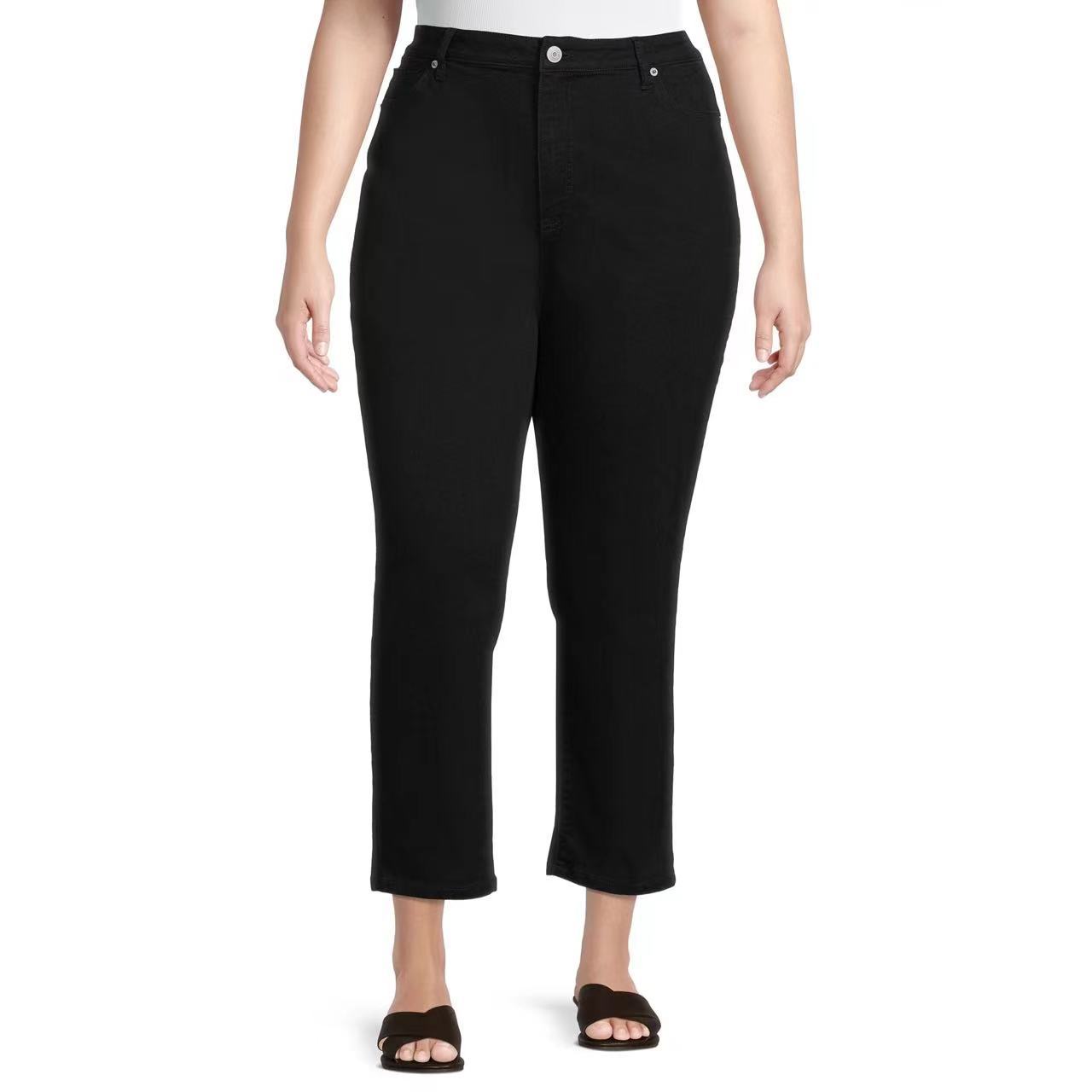 2025春夏季外贸欧美原单大码女装牛仔裤九分裤高腰休闲裤女裤子