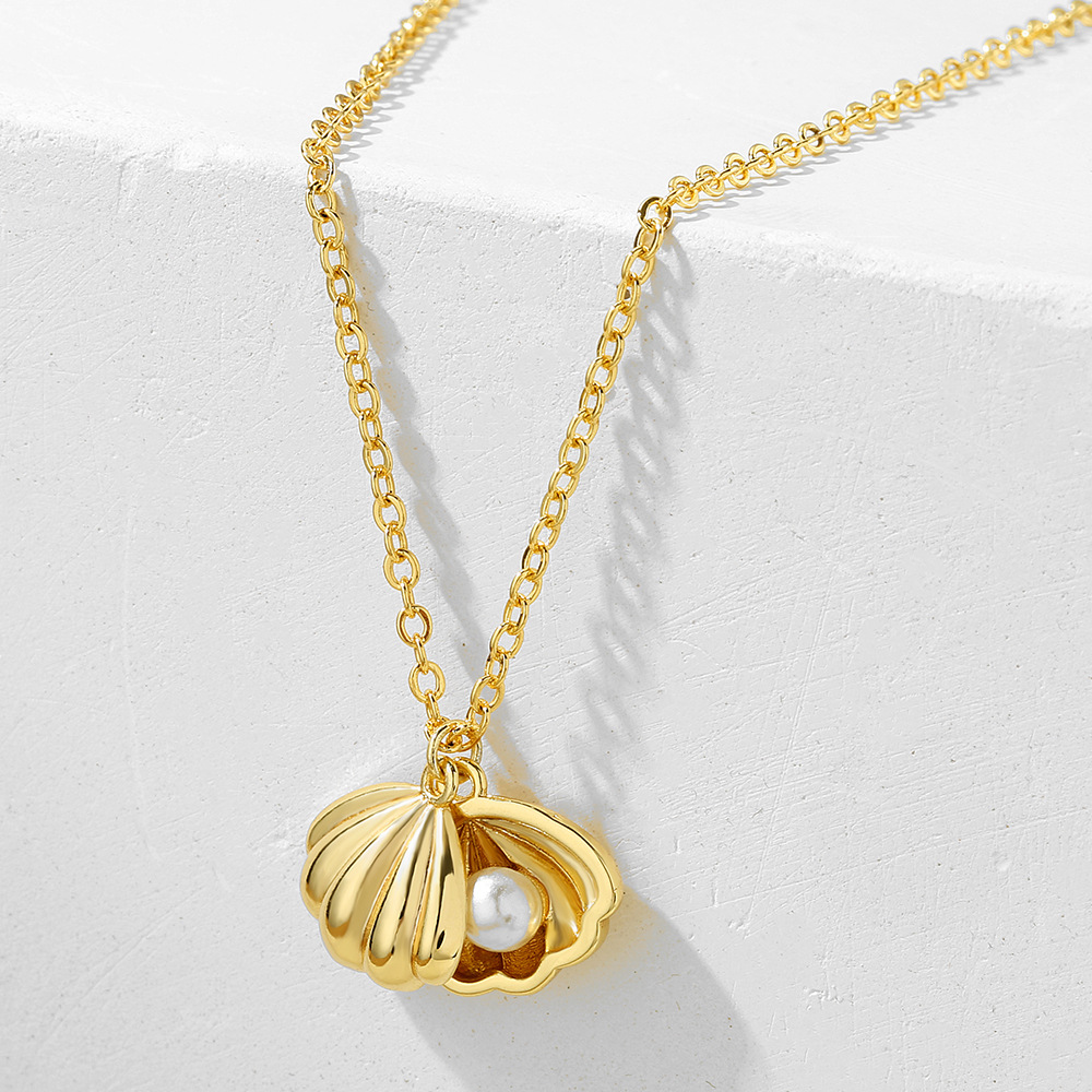 uilz 夏日海滩风珍珠贝壳项链女韩国东大门小清新扇贝锁骨链批发